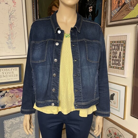 Lane Bryant Womens Classic Fit Stretch Plus Size Dark Wash Denim Jacket Size 26 - Picture 4 of 5